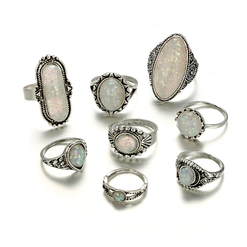 Vintage Antique Silver Ring Set 8 Pcs Vintage Antique Silver Ring Set 8 Pcs